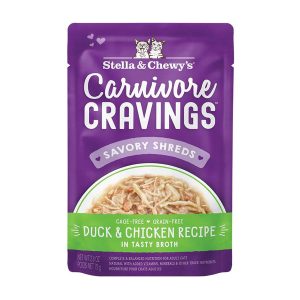 4 FOR $13.60: Stella & Chewy's Carnivore Cravings Savory Shreds Duck & Chicken In Broth Grain-Free Pouch Cat Food 2.8oz