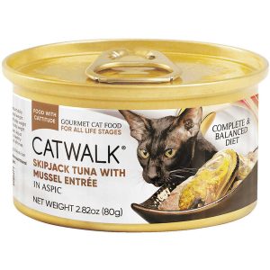 35% OFF (Exp Jun25): Catwalk Skipjack Tuna with Mussel Entree In Aspic Canned Cat Food 80g
