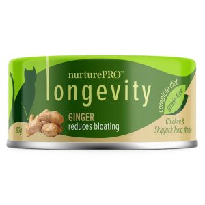18% OFF: Nurture Pro Longevity Chicken & Skipjack Tuna White Meat With Ginger Canned Cat Food 80g