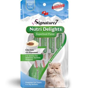 3 FOR $9': Signature7 Nutri Delights Superfood Chicken With Flaxseed & L-lysine (Wed) Puree Cat Treats 60g