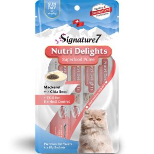 3 FOR $9': Signature7 Nutri Delights Superfood Mackerel With Chia Seed & FOS (Sun) Puree Cat Treats 60g