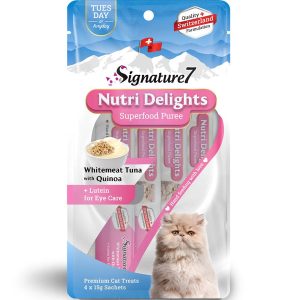 3 FOR $9': Signature7 Nutri Delights Superfood Whitemeat Tuna With Quinoa & Lutein (Tues) Puree Cat Treats 60g