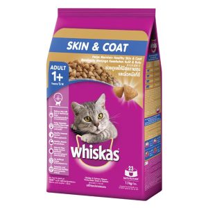 47% OFF (Exp 9Apr25)': Whiskas Skin & Coat Chicken & Salmon Adult Dry Cat Food 1.1kg